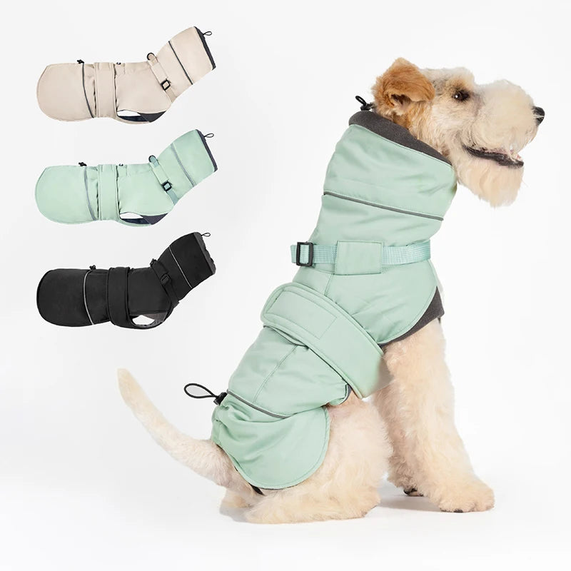2025 New Pet Keeping Warm Clothes for Autumn Winter High Necked Dog Stormcoat With Reflective Tape Waterproof Dog Down Jacket