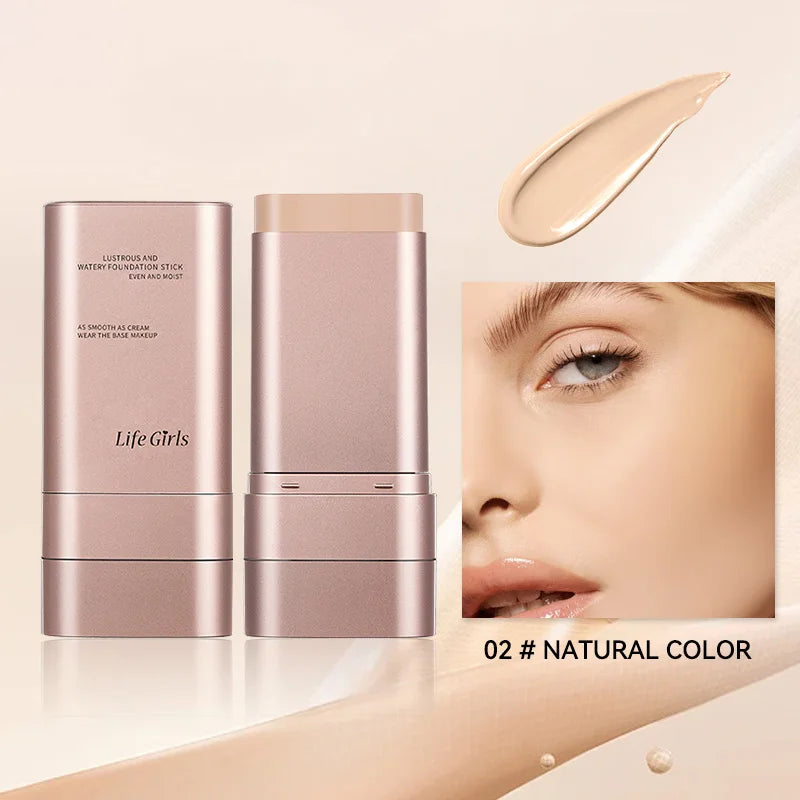 Light & Moist Hydrating Foundation Stick – Waterproof, Rotating Dual-Head with Brush