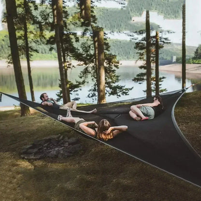 3-4 Person Anti-Rollover Hammock Swing Outdoor Camping Portable Triangle Hammock High Strength Canvas Hanging Bed for Hiking