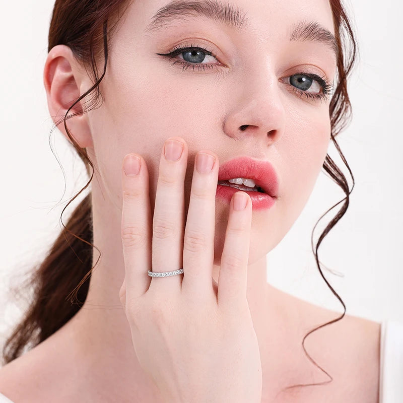 ALIZERO 1.5mm D Color Moissanite Ring with GRA 925 Sterling Sliver Plated 18k White Gold Wedding Rings for Women Fine Jewelry