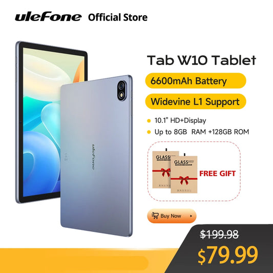 Ulefone Tab W10 Tablet 10.1‘’ HD+ Display 8GB RAM 128GB ROM 6600mAh Unisoc T606 Android 14 Tablet