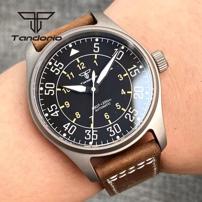 Tandorio Titanium Ultralight Dive 39mm Men's Pilot Watch Automatic Miyota 8215/PT5000 Movt AR Sapphire 20BAR Waterproof Luminous