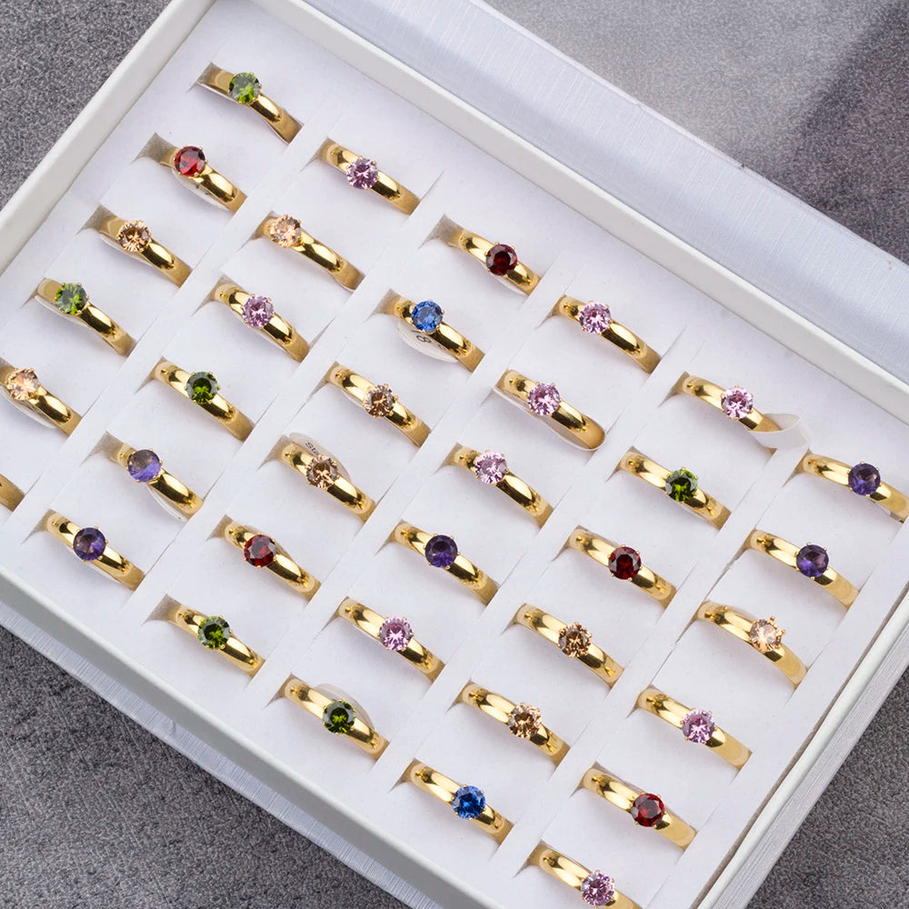 36Pcs/lot Fashion Stainless Steel Zircon Heart Love Rings For Women Mix Style Wedding Engagement Jewelry