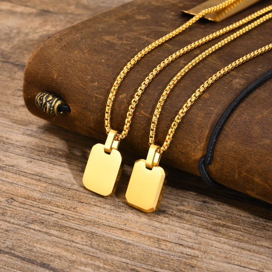 Engrave Square Necklace Personalized Tag ID Pendant, Stainless Steel Gold Plated Jewelry for Women Men Girl Christmas Birthday