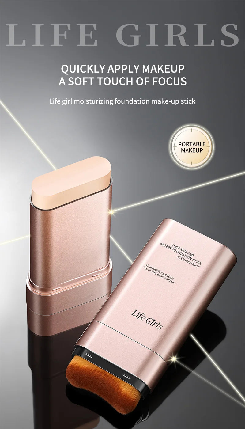 Light & Moist Hydrating Foundation Stick – Waterproof, Rotating Dual-Head with Brush