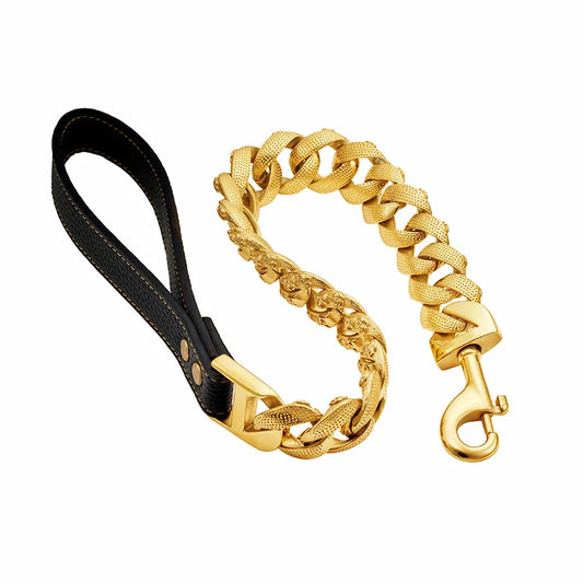 Large Dog Leash 32MM Gold Silver Stainless Steel Pet Leash Fashionable Mysterious Skull Chain Sturdy High-end Dog Product