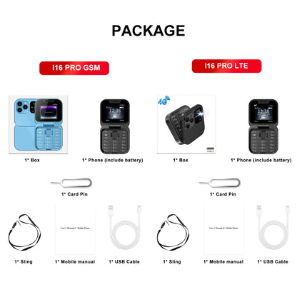 SERVO i16 Pro 2G GSM/4G LTE Network Small Flip Mobile Phone 2 SIM Standby Call Recording Speed Dial 1.77" Mini Folding Cellphone