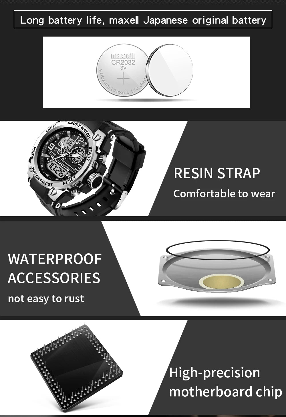 SANDA Men Sports Quartz Watches Dual Display LED Electronic Digital Wristwatches Waterproof Military Watch Relogios Masculino