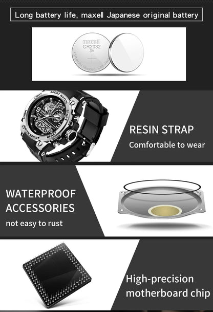 SANDA Men Sports Quartz Watches Dual Display LED Electronic Digital Wristwatches Waterproof Military Watch Relogios Masculino
