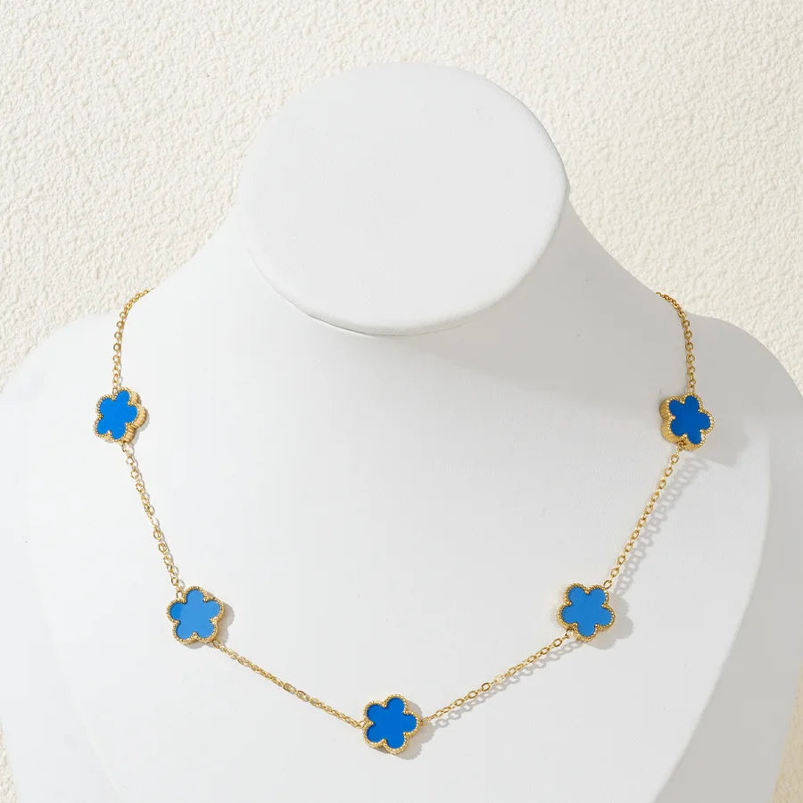 Stainless Steel Bracelet Double Sided Five Leaf Petals Flower Gold Plated Clover Women Fashion Jewelry