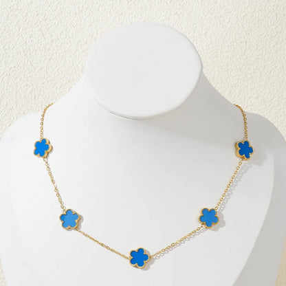 Stainless Steel Bracelet Double Sided Five Leaf Petals Flower Gold Plated Clover Women Fashion Jewelry