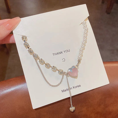 Sweet Kpop Colored Zircon Square Rhinestone Pendant Necklace For Women Y2K Korean Fashion Hoop Metal Choker Collar Jewelry Gift