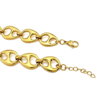 Stainless Steel Oval Button Links Pendant Necklace Choker Gold Color Statement Necklace 15mm Wide Fashion Modern Party Jewelry