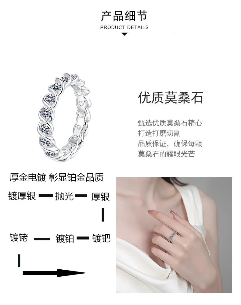 New GRA 3mm Full Moisssanite Eternity Bands Sparkling Bride Wedding Women Rings 100% Pure 925 Silver Lab Diamond Jewelry