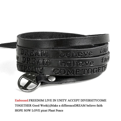 Kirykle Vintage Bohemian Style Jewelery Multilayer Wrap Genuine Leather Bracelet For Men And Women Embossing Letter Bracelets