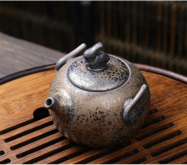 Rust Glazed Tea Pot Ceramic Kung Fu Tea Set Pot Vintage Rough Pottery Yixing Teapots Infuser Teapot Clay Coffeeware Teaware Puer