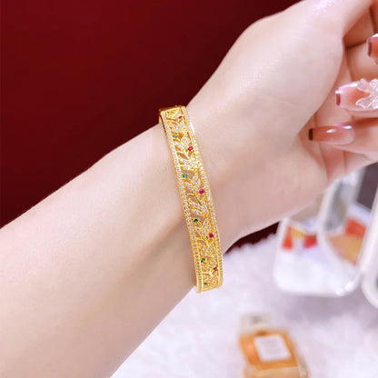 Luxury 24K 9999 Pure Gold real gold Women's Hollow-out Carved Bracelet Flower Rattan Raib Bracelet