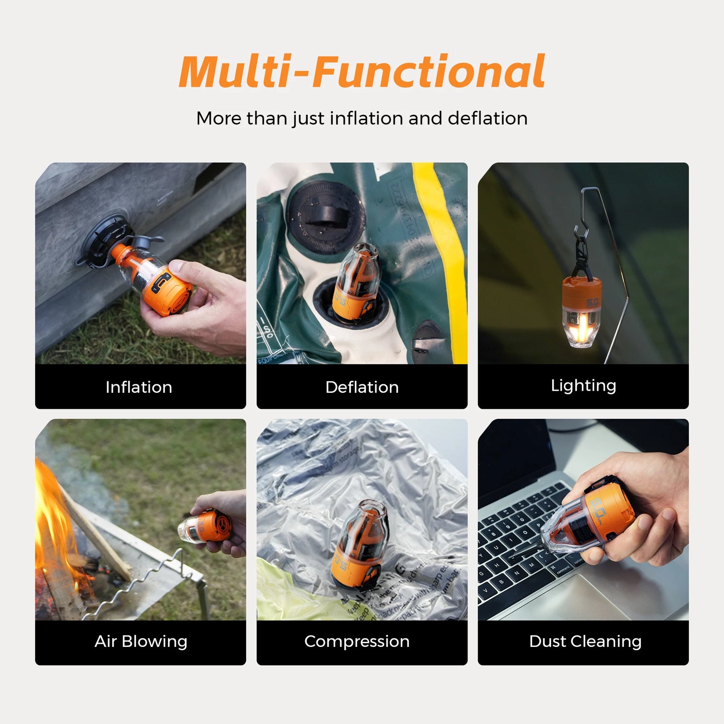 FLEXTAIL MAX PUMP 3 - Electric Air Pump, Portable Camping Pump with 3 Level Ambient Light for Air Bed, Sleeping Pads, Vacuum Bag