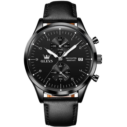 OLEVS 2880 Quartz Business Watch Gift Round-dial Genuine Leather Watchband Wristwatch Calendar Luminous