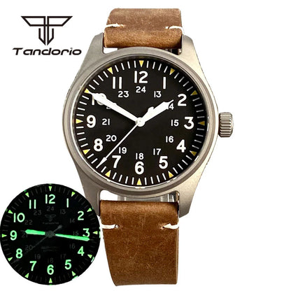 Tandorio Titanium Ultralight Dive 39mm Men's Pilot Watch Automatic Miyota 8215/PT5000 Movt AR Sapphire 20BAR Waterproof Luminous