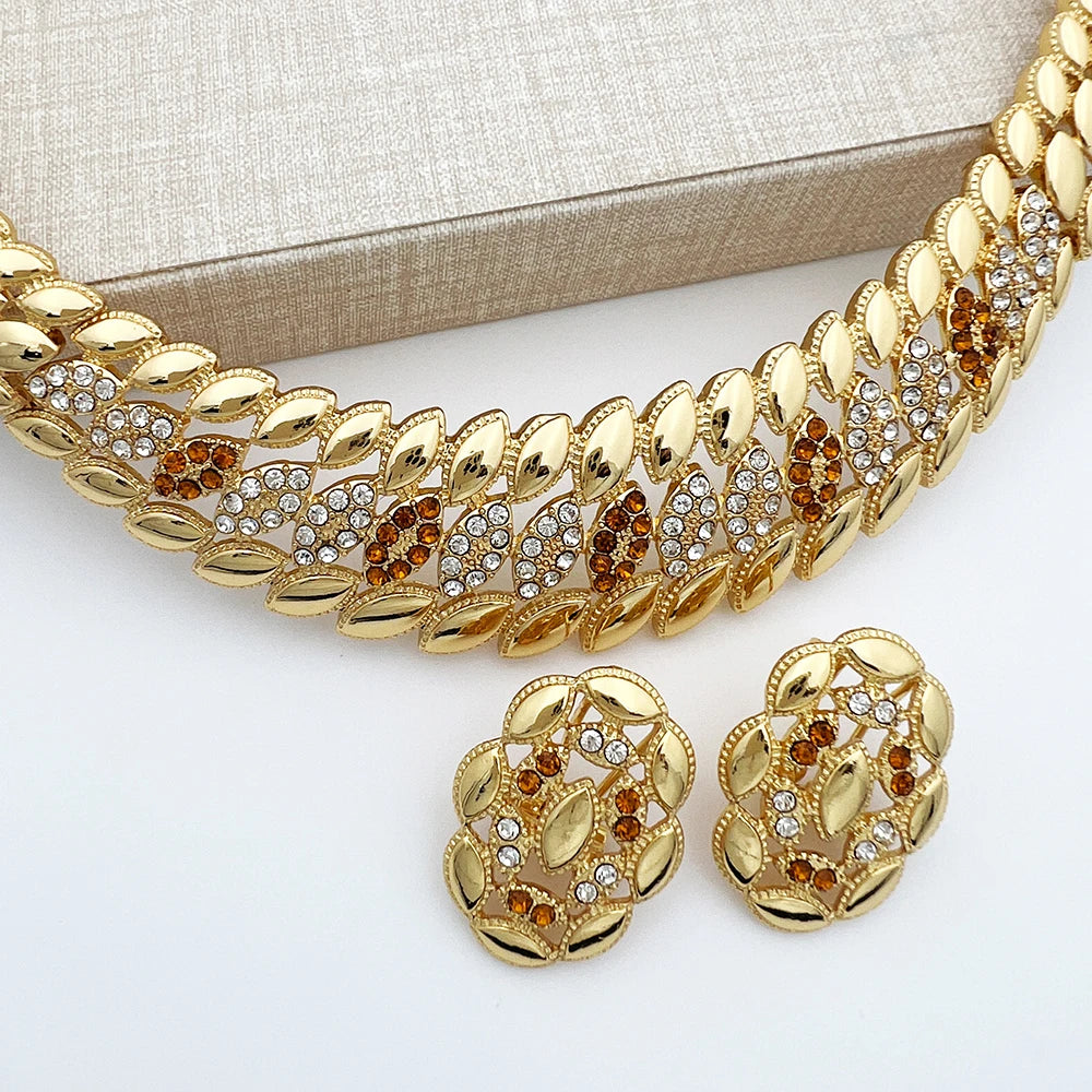 High Quality Dubai Gold Plated Jewelry Set For Women Luxury Design Spike Necklace Earrings Bracelet Ring For Weeding Party Gift