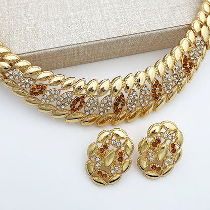 High Quality Dubai Gold Plated Jewelry Set For Women Luxury Design Spike Necklace Earrings Bracelet Ring For Weeding Party Gift