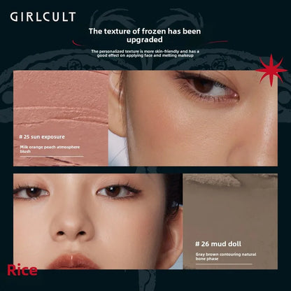 Girlcult Cute Makeup Korean Blush Contour And Highlighter Palette Matte Lasting Blusher Cream,Lightweight & Smooth Finish