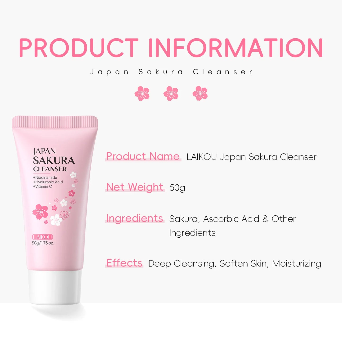 LAIKOU Sakura Facial Cleanser 50g – Deep Cleansing, Brightening & Moisturising