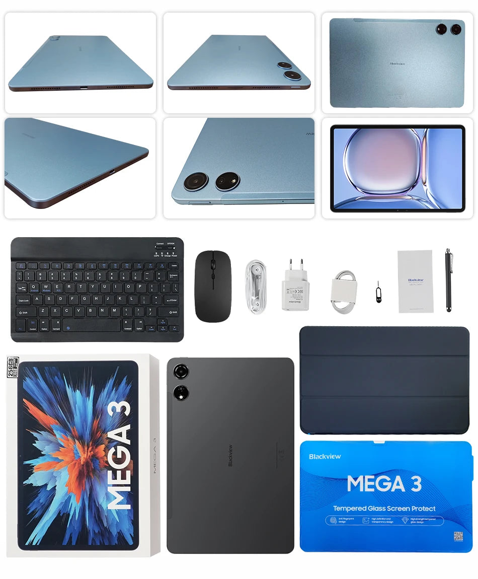 Blackview MEGA 3 Tablet 12.1" 2.5K 90Hz Display Android 15 MediaTek G100 8800mAh 33W Fast Charging 50MP Camera 12GB 256GB Pad