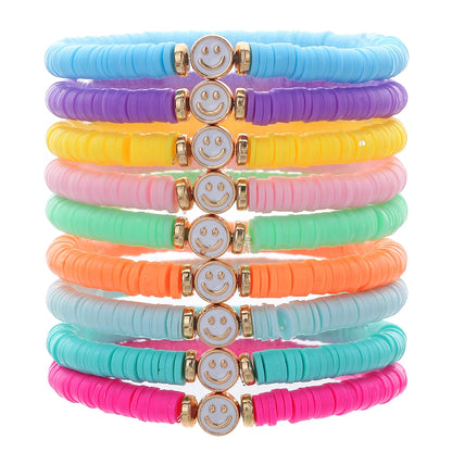 New In Simple Colorful Polymer Clay Smiling Face Love Pearl Bracelet Set Emotional Bracelet for women scene vintage jewelery
