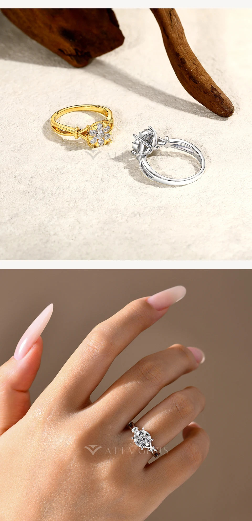 ATTAGEMS Classical  0.2ct Moissanite Ring For Women Flower Cluster Design D VVS1 925 Sterling Silver Wedding Rings Fine Jewelry