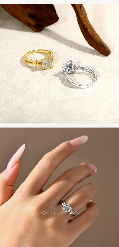 ATTAGEMS Classical  0.2ct Moissanite Ring For Women Flower Cluster Design D VVS1 925 Sterling Silver Wedding Rings Fine Jewelry