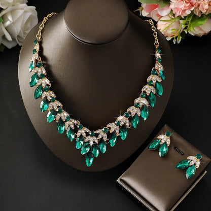 Rhinestone Choker Necklaces Earrings Set Crystal Necklaces Fashion Gold Color for Women Bridal Weddings Jewelry Party
