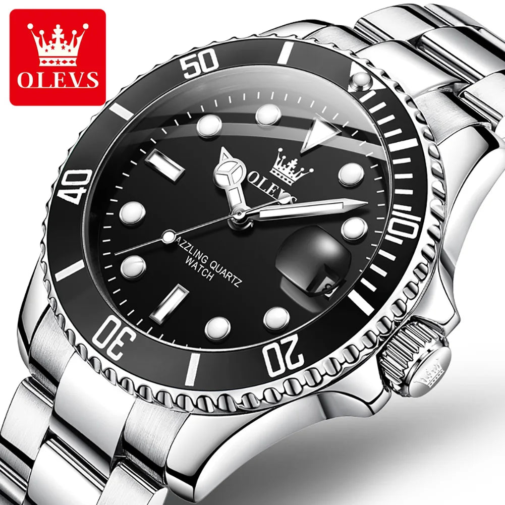 OLEVS Couple Watch Luxury Top Original Quartz Watches Stainless Steel Lover's Wristwatch for Men Women Green Water Ghost Series