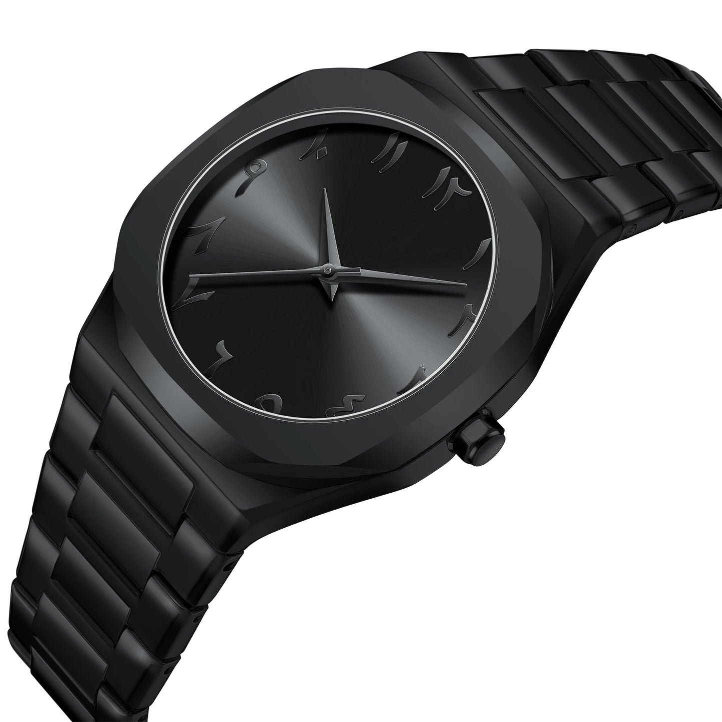 Modern minimalist personality creative all-black men's watch Arabic digital sports leisure alloy men's watch unique design watch