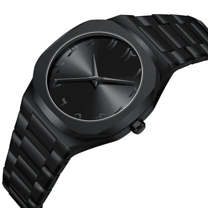 Modern minimalist personality creative all-black men's watch Arabic digital sports leisure alloy men's watch unique design watch