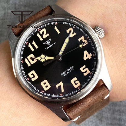 Tandorio 39mm 20BAR Dive Pilot Men's Automatic Steel Watch NH35 Miyota 8215 PT5000 Mechanical AR Sapphire Wristwatch Green Lume