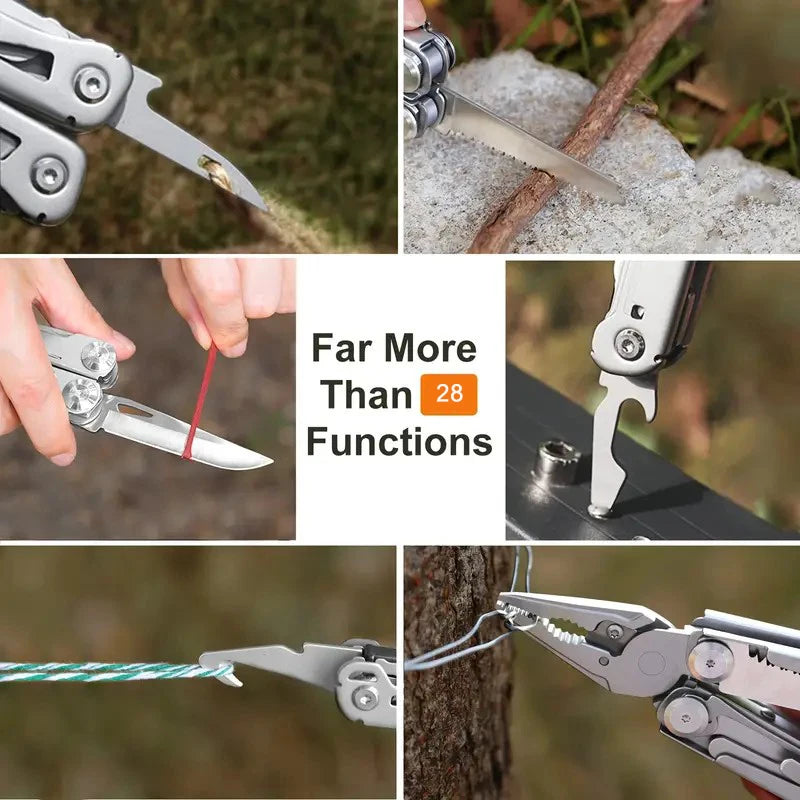 TRALOW Multi Functional Tool Pliers 28 in 1 Stainless Steel Foldable with Thread Cutter Knife Saw Screwdriver for Camping Repair
