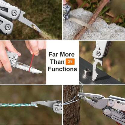 TRALOW Multi Functional Tool Pliers 28 in 1 Stainless Steel Foldable with Thread Cutter Knife Saw Screwdriver for Camping Repair