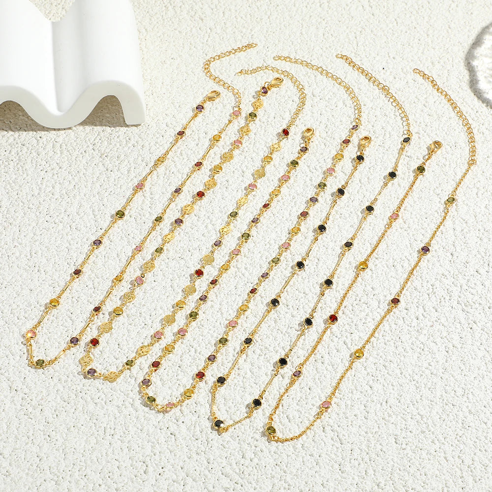 Boho Multicolor Crystal Stone Link Chain Necklace For Women Fashion Gold Color Multilayered Beaded Necklaces Party Jewelry