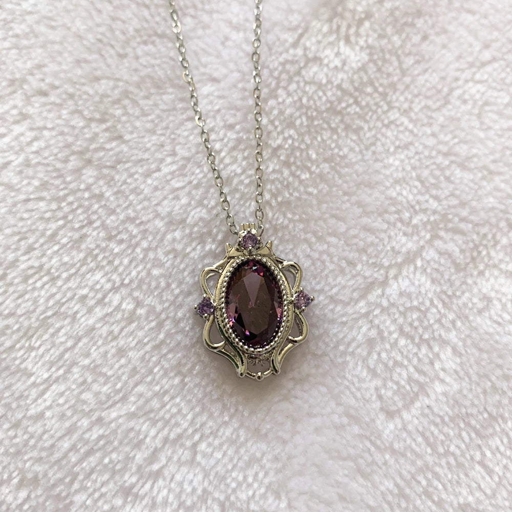 Sparkle Rapunzel Necklace For Women Girls Fashion Engagement Jewelry Accessorie Gift Purple Zircon Silver Plated Princess Choker