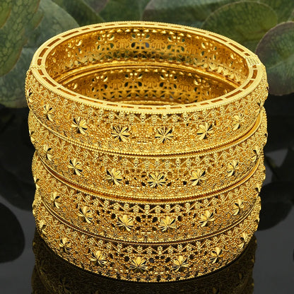Luxury Dubai 24K Gold Color Bangles For Women Indian African Bracelets Charm Wedding Ethiopian Arabic Hand Jewelry Party Gifts