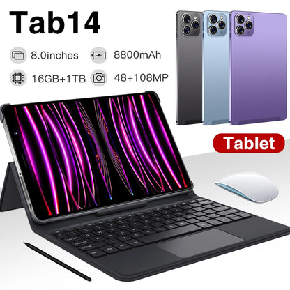 2025 New Tab 14 Tablet Android 12 8 Inch HD 16GB+1TB 8800mAh 5G Dual SIM Bluetooth WiFi GPS Google Play Tables PC Mi Tab