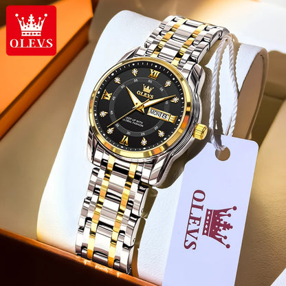 OLEVS Best Selling Fashion Stainless Steel Quartz Ladies Watch Luxury Dual Calendar Luminous Waterproof Elegant Watch for Women