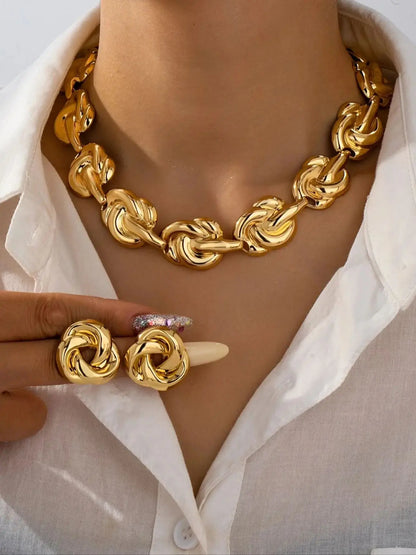 Elegant Summer Luxury Women's Metal Jewelry Set – Necklace & Earrings