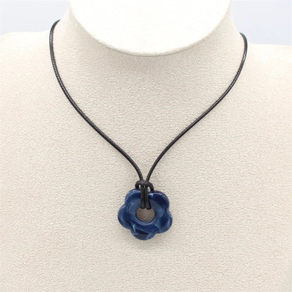 Acrylic Flower Pendant Wax Line Necklace Fashion Neck Handmade Chain Charm Statement Women Pendulum Jewelry Gift