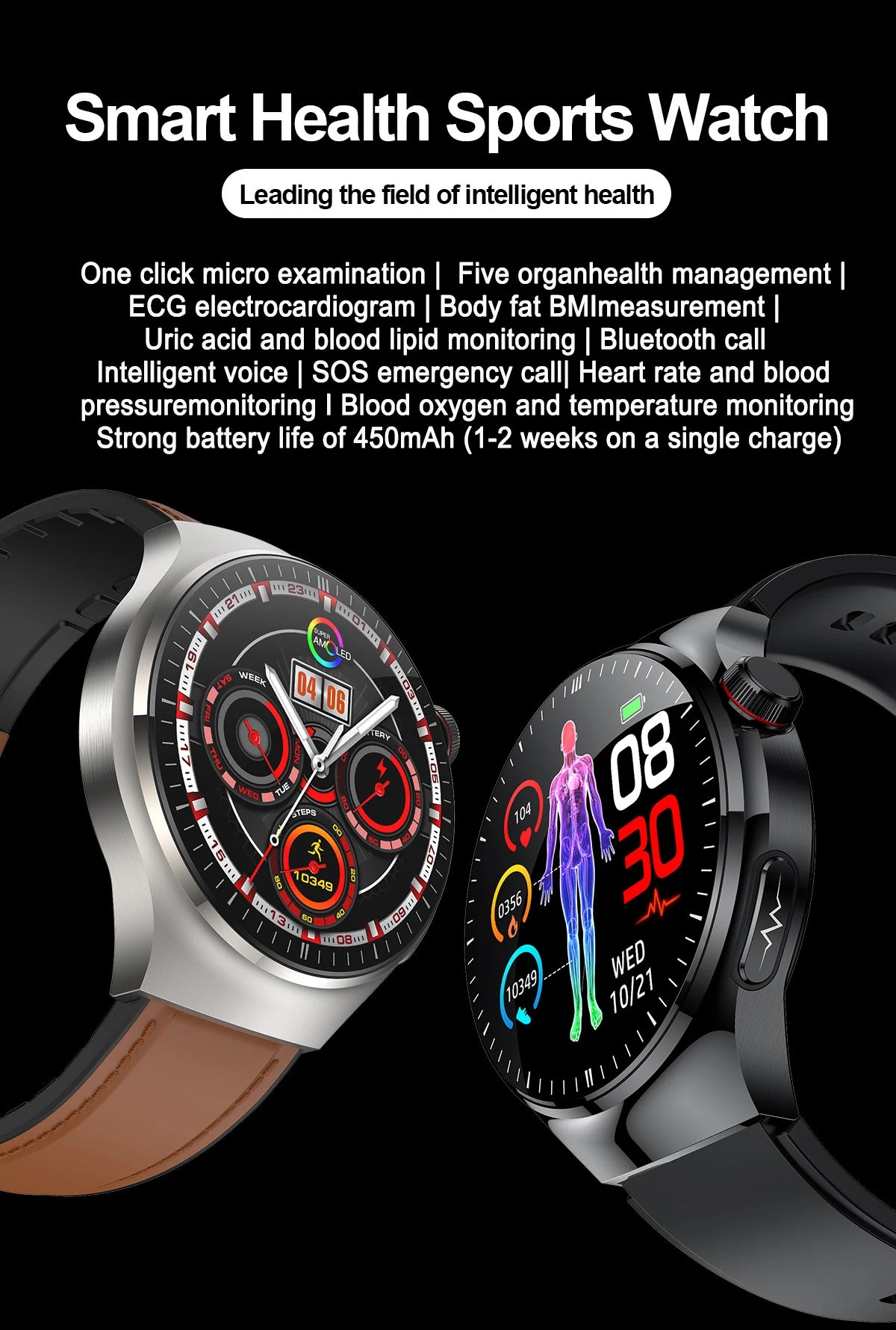 2025 New Men Health Expert Smart Watch Blood Pressure Blood Lipid Uric Acid ECG+PPG Body Temperature NFC HD Bluetooth Call Watch