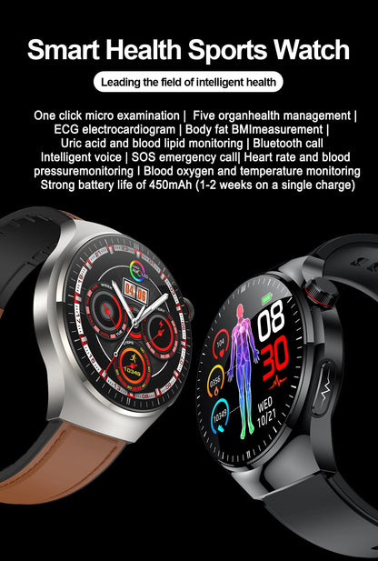 2025 New Men Health Expert Smart Watch Blood Pressure Blood Lipid Uric Acid ECG+PPG Body Temperature NFC HD Bluetooth Call Watch