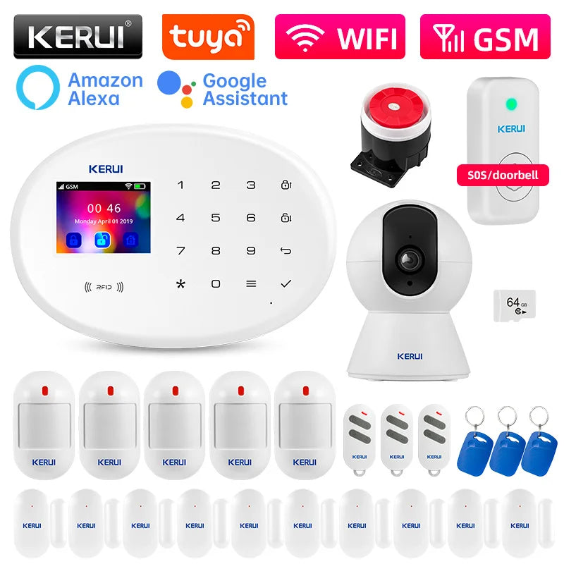 KERUI W202 Home Security Alarms WIFI GSM Alarm System Kit Tuya Smart Remote Control with Motion Detector Door Sensor for House