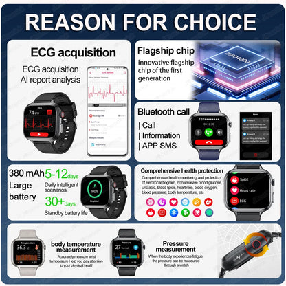 2025 Medical Grade ECG+PPG Smart Watch – Blood Sugar & Health Monitor